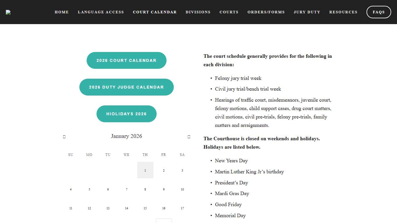 Court Calendar Online Court — 22nd Judicial District Court Online Court