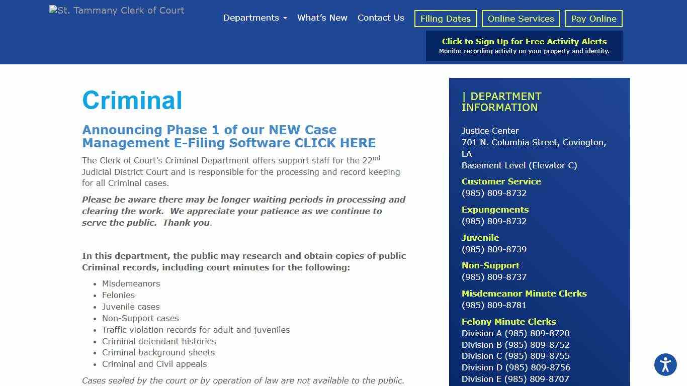 Criminal » St. Tammany Clerk of Court